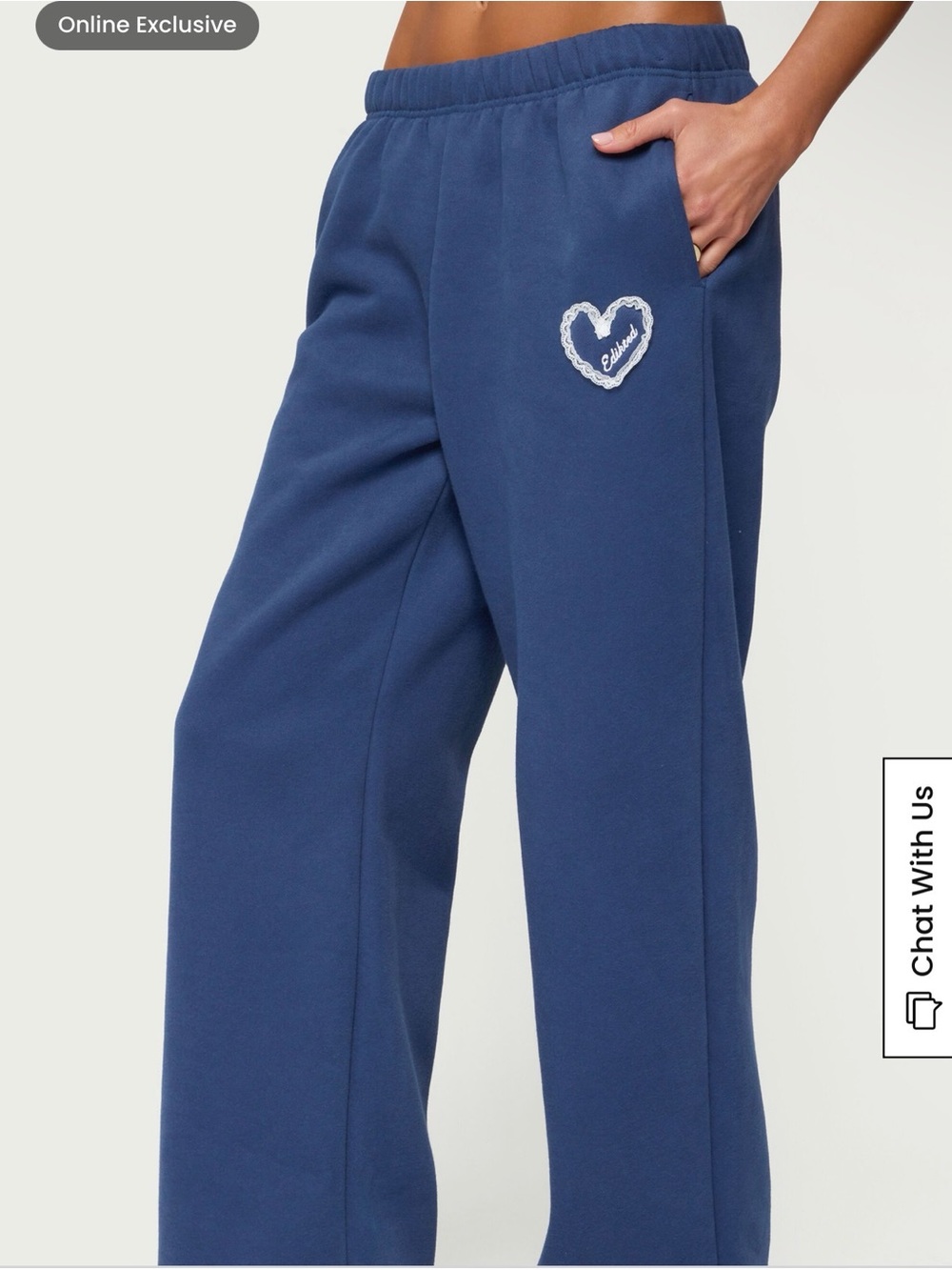 Edikted Navy Straight-Leg Sweatpants with Heart Patch